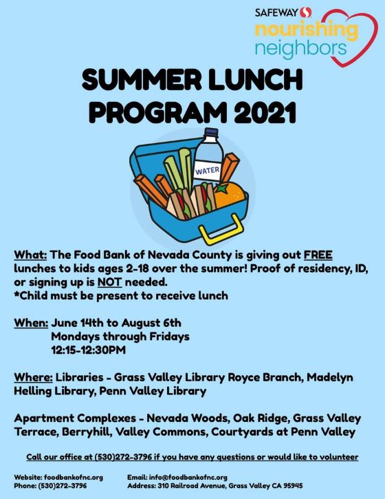 Summer Lunch Program 2021 Community Support Network of Nevada County