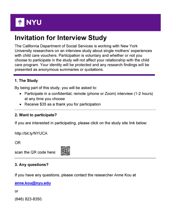 NYU Invitation For Interview Study Community Support Network of